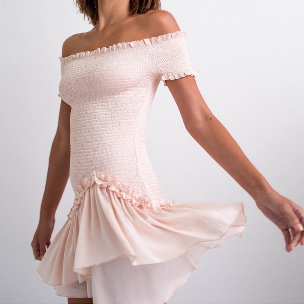 Donna Mizani Off The Shoulder Lolita Blush Pink Mini Dress Size‎ Small EUC